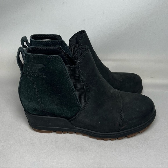 Sorel Evie Black Leather Chelsea Ankle Boots 5 - Picture 1 of 12
